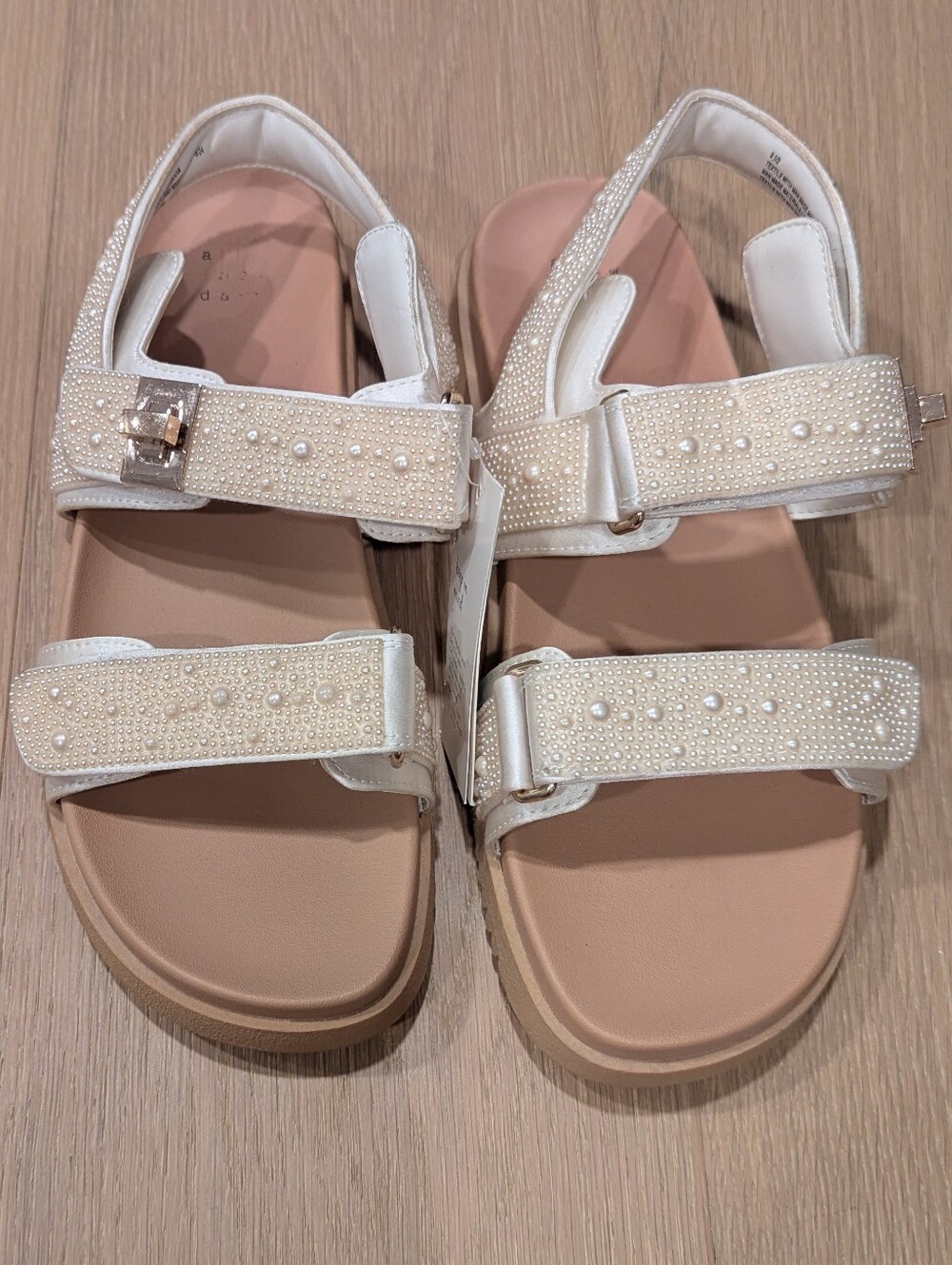 Women's Cream Pearl-Accent Adjustable Strap Sandals